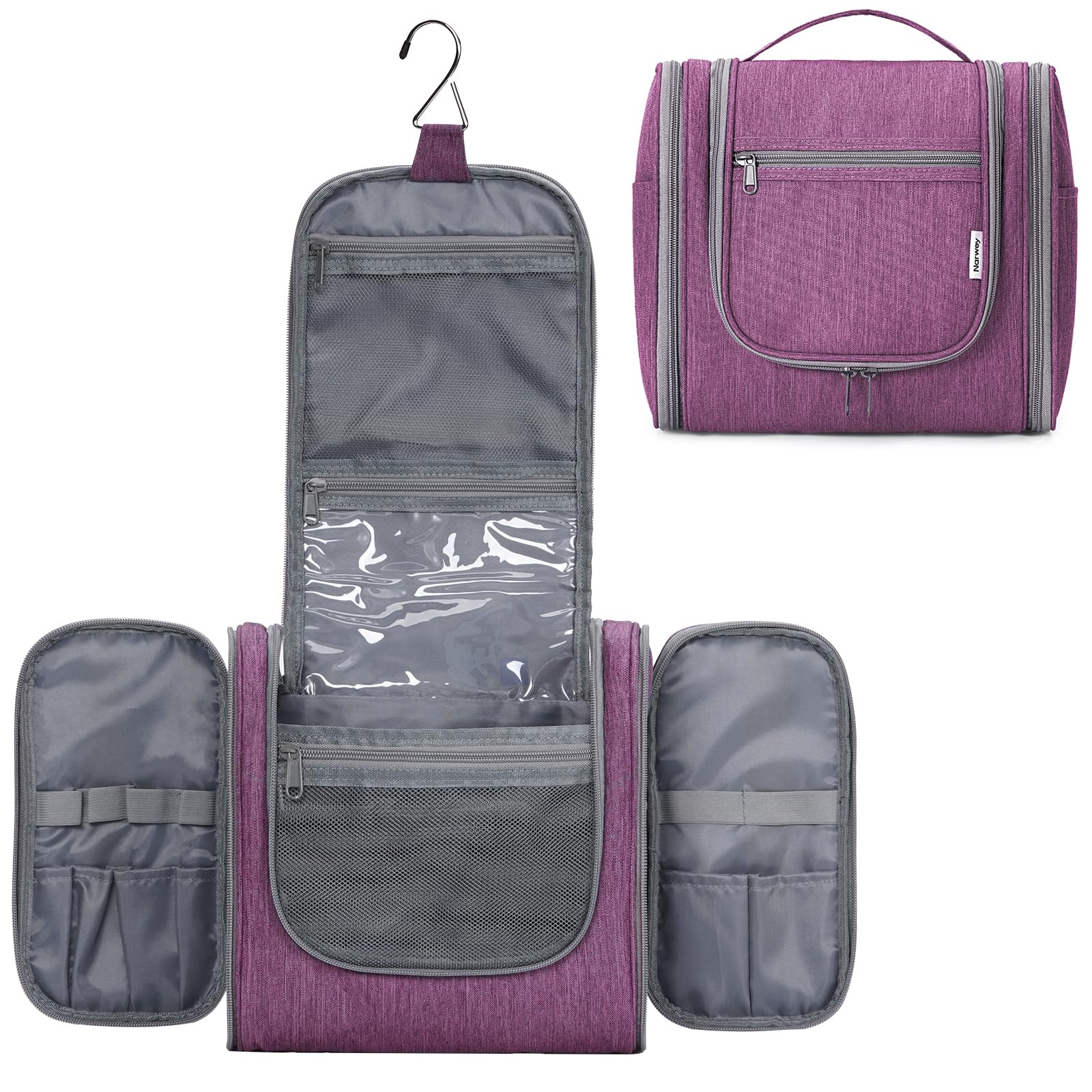 Hanging Toiletry Bag for Women Travel Makeup Bag Organizer Toiletries Bag for Cosmetics Essentials Accessories (Large, Dark Purple)