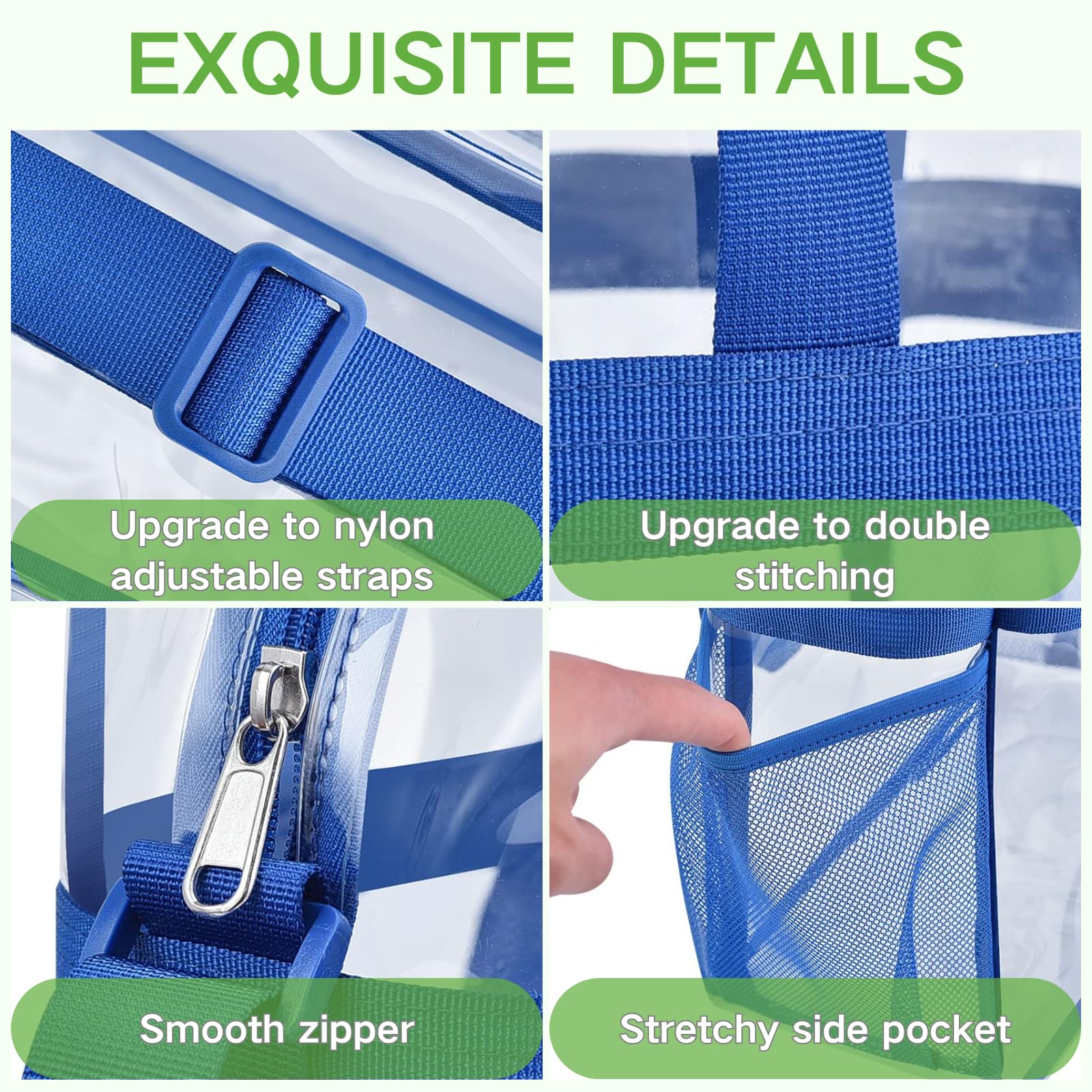 Bagenius Borsa tote trasparente approvata dallo stadio, borsa a tracolla trasparente per concerti, lavoro e sport, 30,5 x 15,5 x 30,5 cm