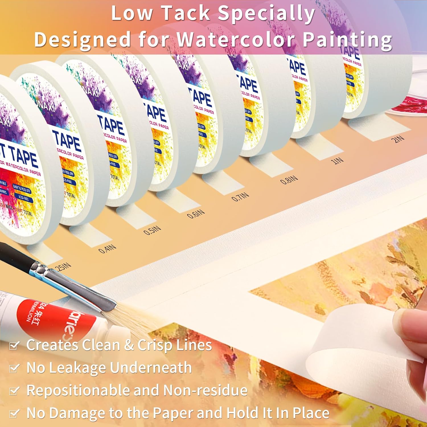 1 Pack Art Tape, Artist Tape for Watercolor Paper Low Tack White Painters Tape for Drafting Art Painting Canvas Framing Acid Free Masking Tape-0.25IN Wide 99FT Long Total