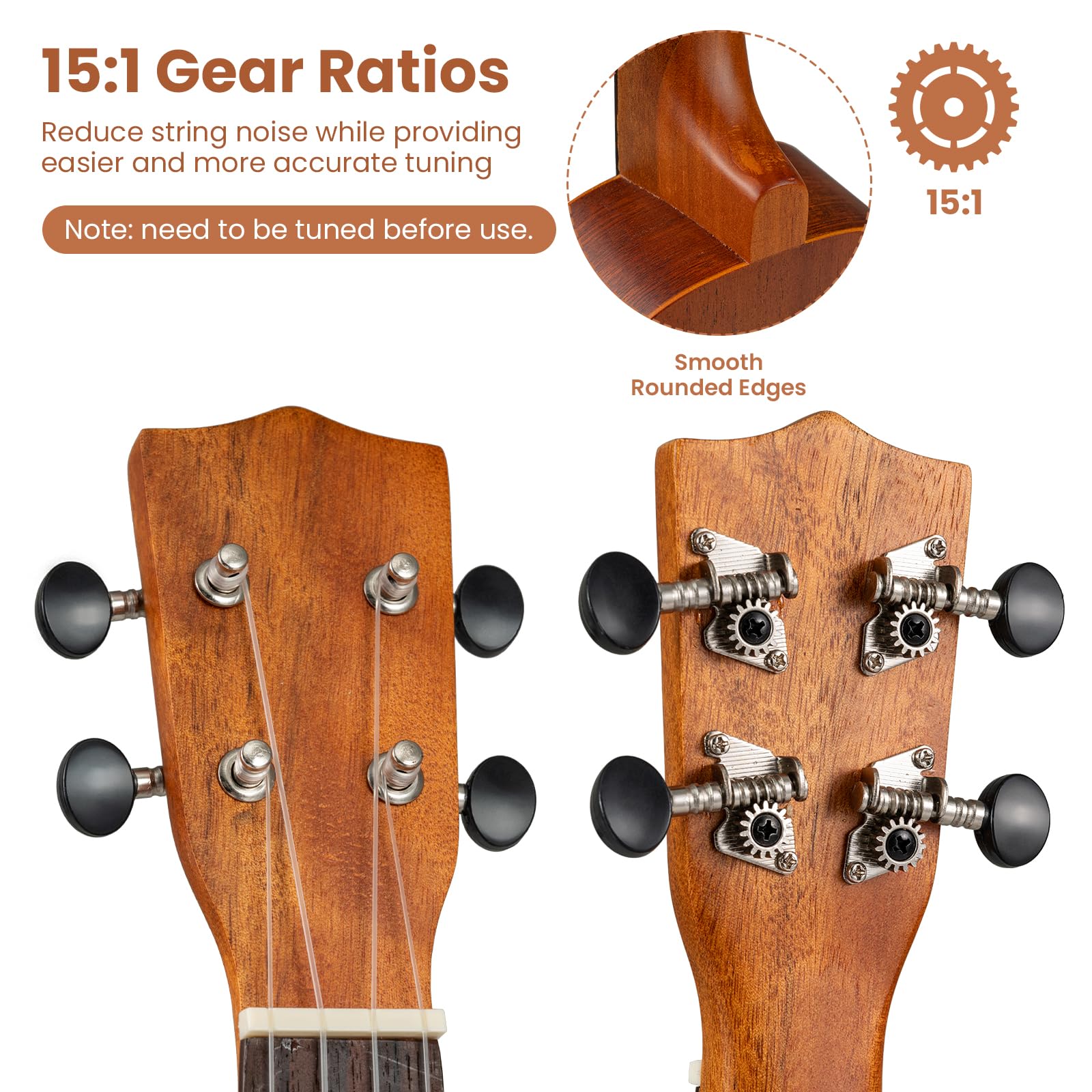 KOMFOTTEU Ukulele da 21 pollici in legno di mogano, set ukulele con tracolla regolabile, set chitarra con plettro e corde in nylon, borsa da trasporto, strumenti musicali per adulti e bambini