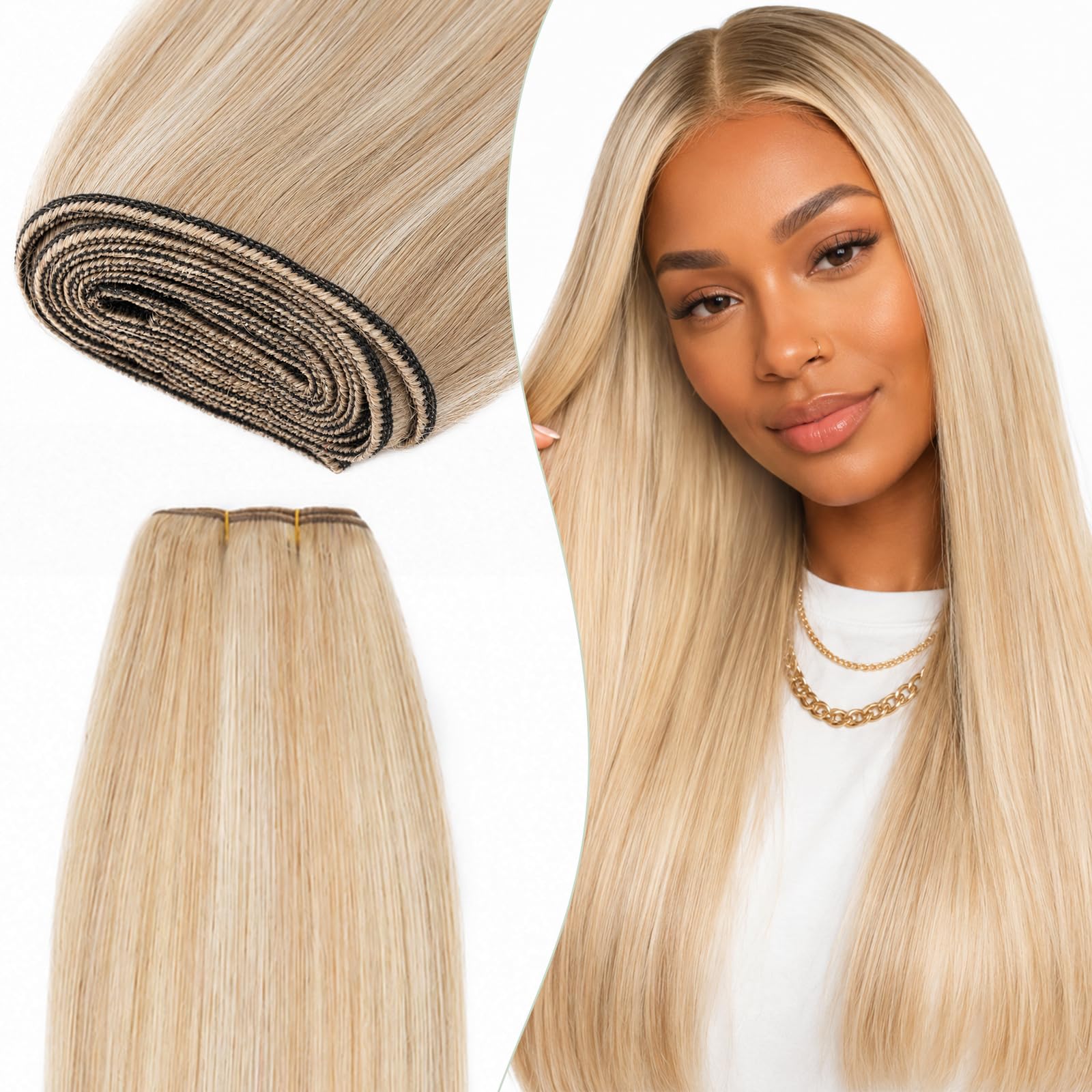 Elailite Extension Matassa Capelli Veri Tessitura Una Ciocca Unprocessed Brazilian Human Hair Lisci 100g 40cm #18 Biondo Sabbia/#613 Biondo Chiarissimo