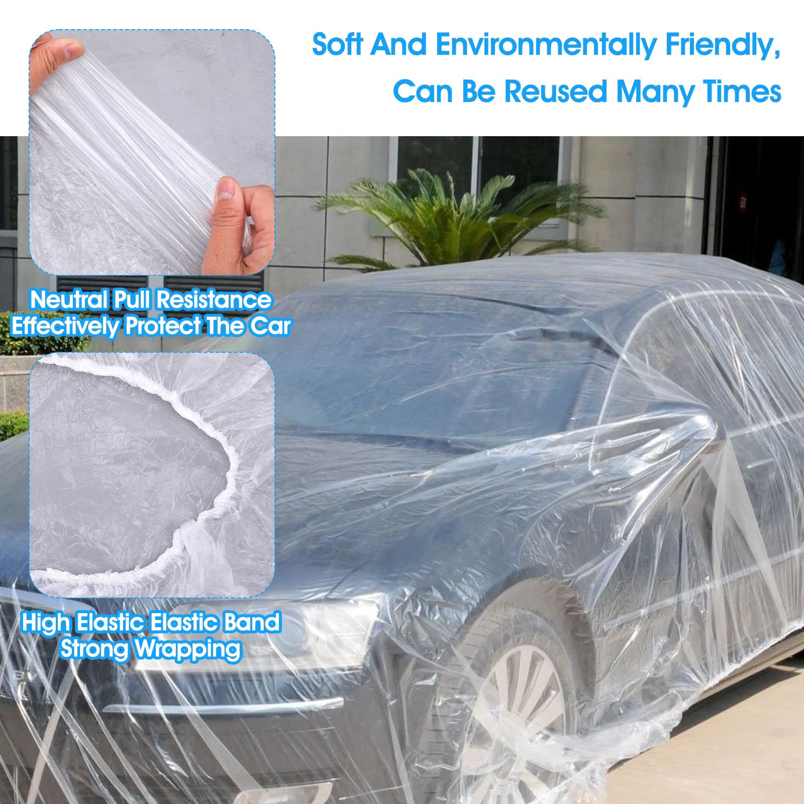 4 Pack Disposable Car Covers Clear Plastic Car Cover Universal Vehicle Cover Rain Dust Garage Cover Car Protective — view 3