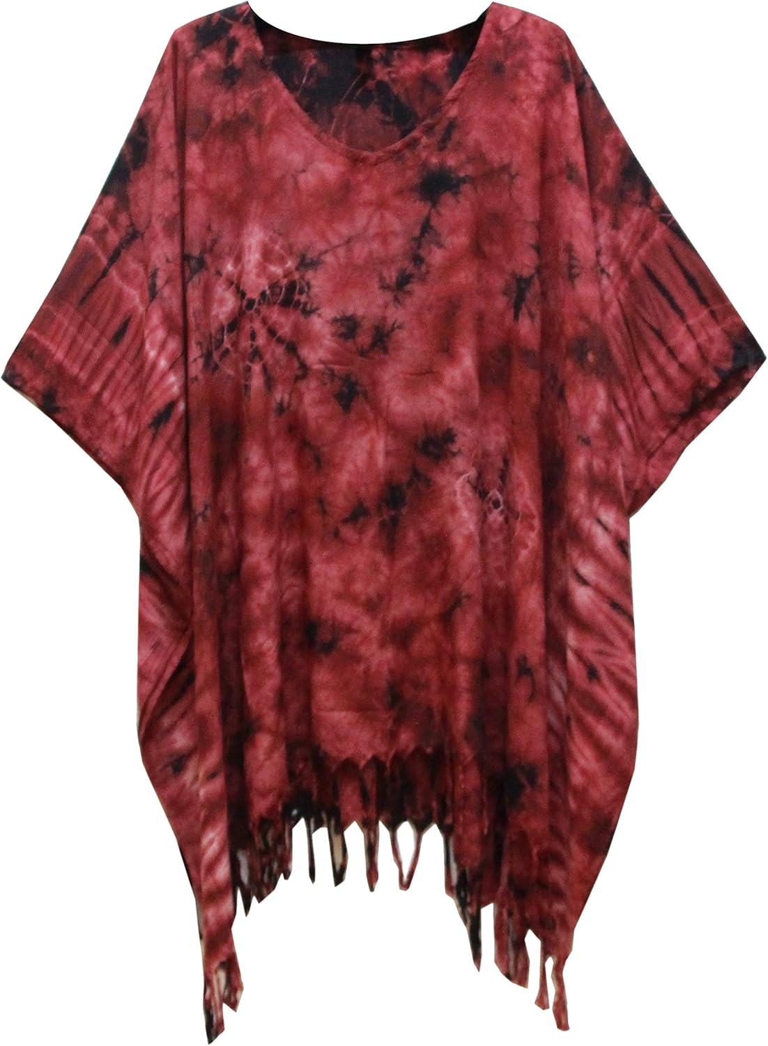 Tie Dye Tunic Poncho Kaftan Caftan Blouse Cover Up Handmade Plus size (red)