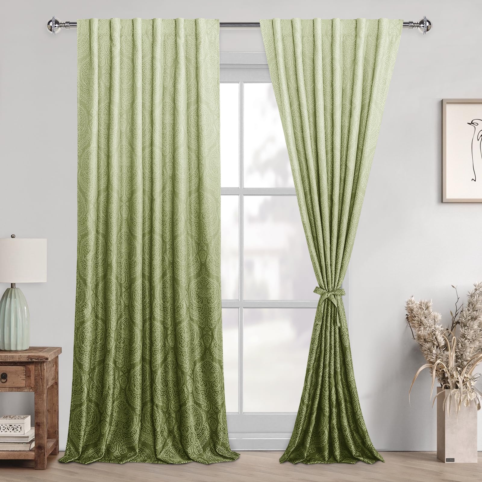 Rideaux de fenêtre pour chambre et salon à motif damassé dégradé et thermique