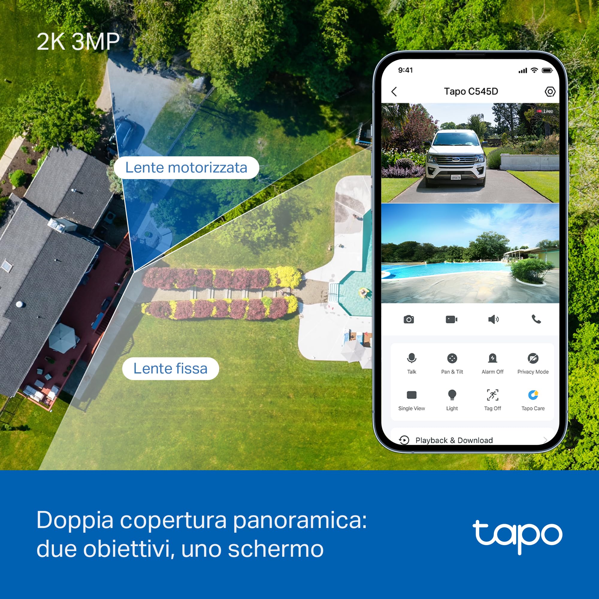 Tapo C545D 3MP+3MP Telecamera WiFi Esterno Doppio Obiettivo 360° PTZ — immagine 4 di 16