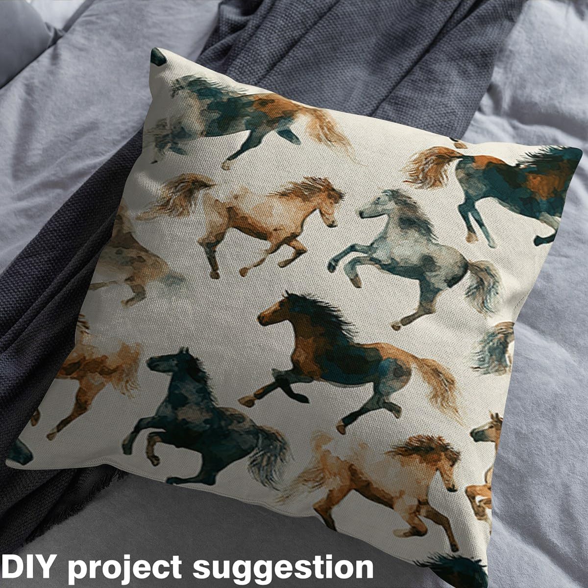 Feelyou Abstract Horses Fabric by The Yard, Traditional Watercolor Marbling Horses Theme Upholstery Fabric for Chairs and Home DIY Projects, Animal Printed Decorative Waterproof Fabric, 5 Yards