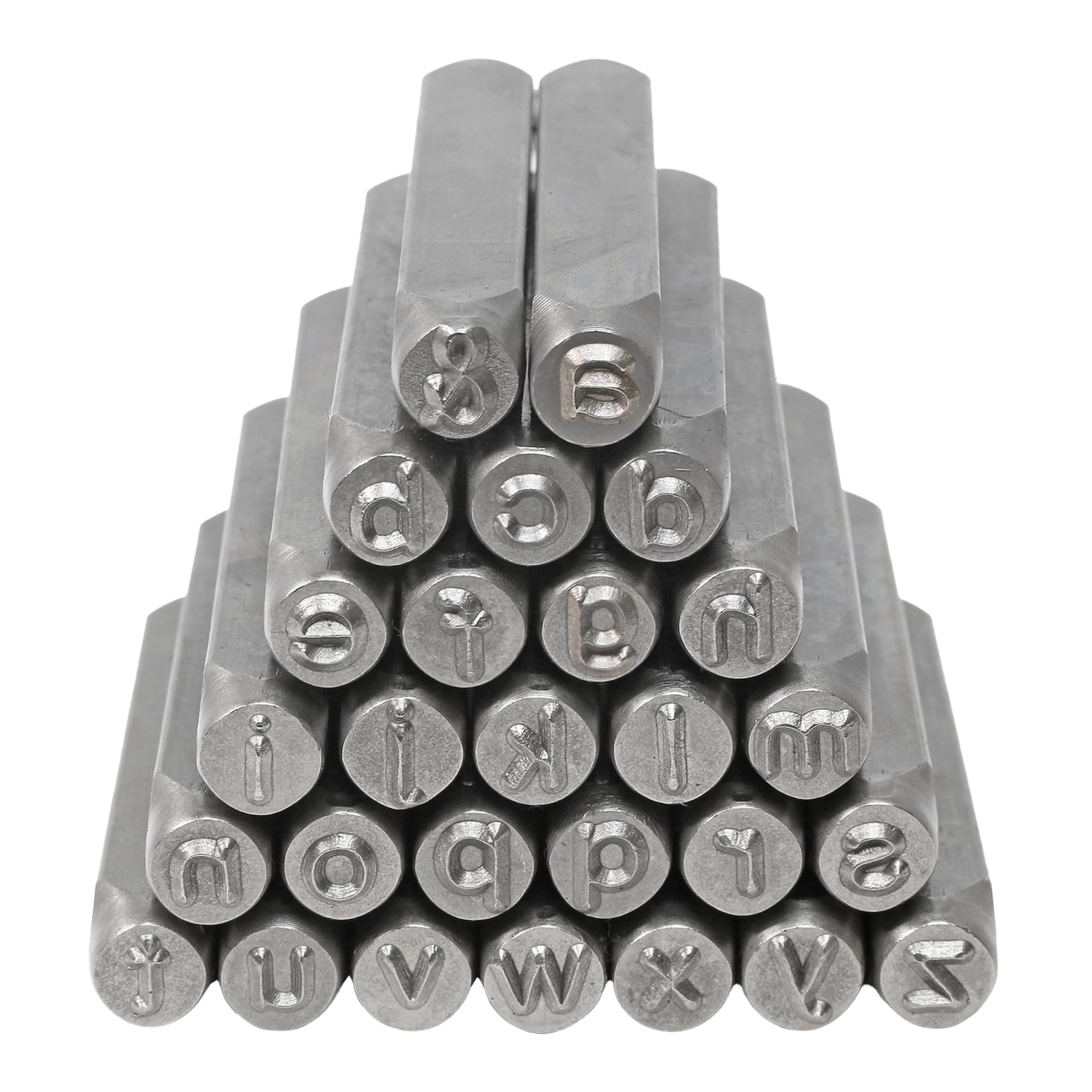 The Beadsmith Sellos de acero del alfabeto – Elementos metálicos – 27 piezas de fuente gótica minúscula de 8 mm – Letras A-Z más símbolo "&" – Estuche de almacenamiento incluido – Utilizado para
