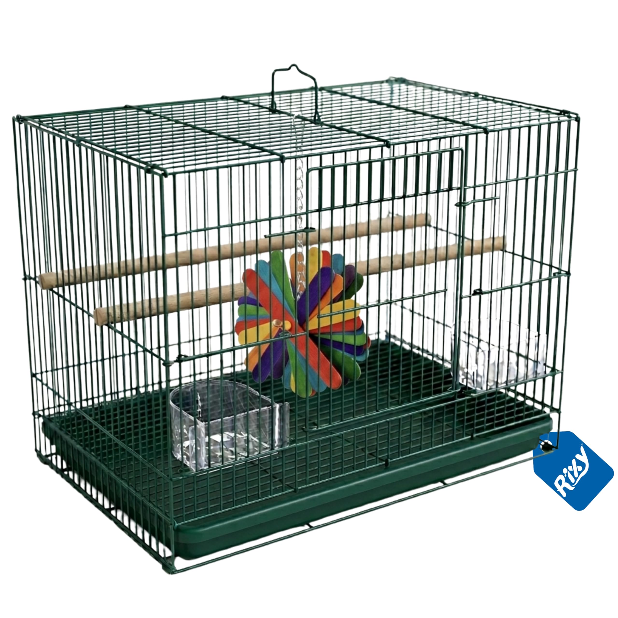 Rixy Metal Bird Cage - 24 inch(2 feet) (Colour May Vary) | Habitat Cage with Free Hanging Toy (1) + Perches (2) + Food & Water Feeder Cups (2) for Budgies, Lovebirds, Finches,Cockatiels&Parrots-image-9