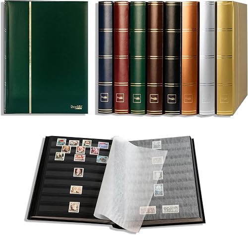 Prophila Stamp Album Stockbook 60 Black Sides, leatherette padded Green Cover