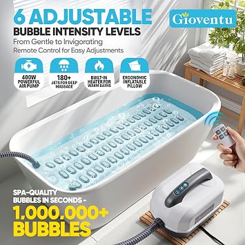 Premium Spa Mat for Bathtub - 400W High-Performance Bubble Massage Mat with Wireless Remote, 6 Speeds, Inflatable Pillow & Strong Suction Cups - Transform Your Tub into a Luxury Hot Tub