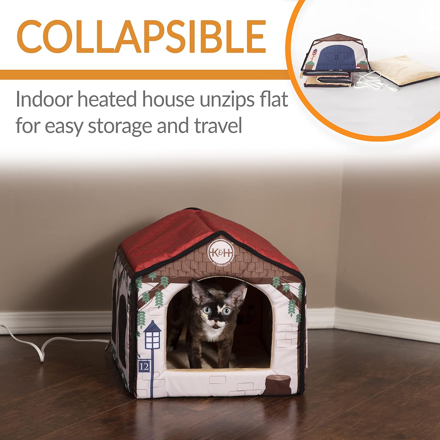 K&H Pet Products Thermo-Indoor Pet House Heated Cat Bed for Dogs and Cats Cottage Design 16 X 15 X 14 Inches
