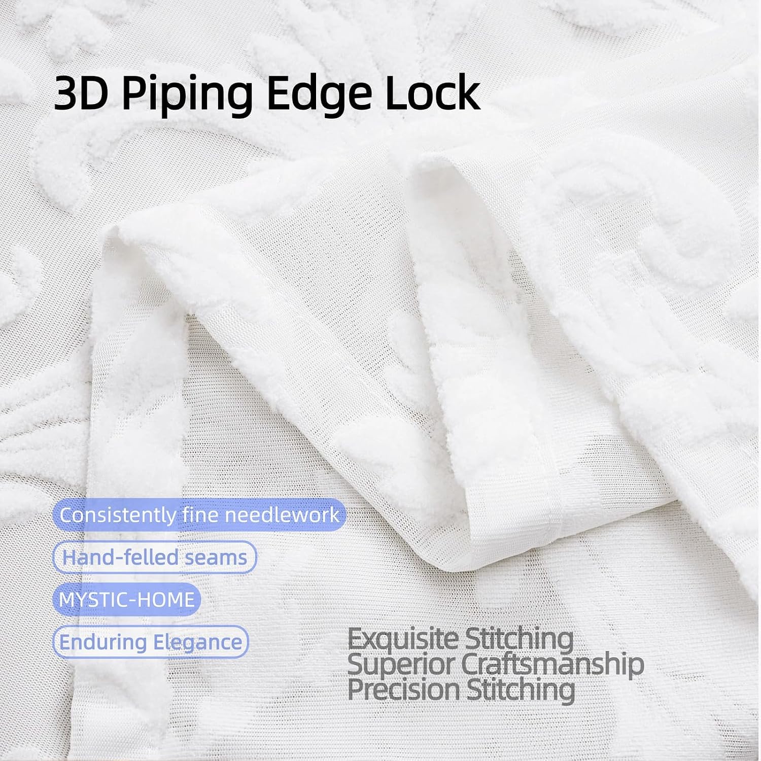 White Sheer Curtains for Living Room Boho Rod Pocket Light Filtering Curtain Drapes 95 inches Long 2 Panels Set with Floral for Bedroom 3D Flocked Texture & Rococo Motifs Window Curtains 52"W*95"L