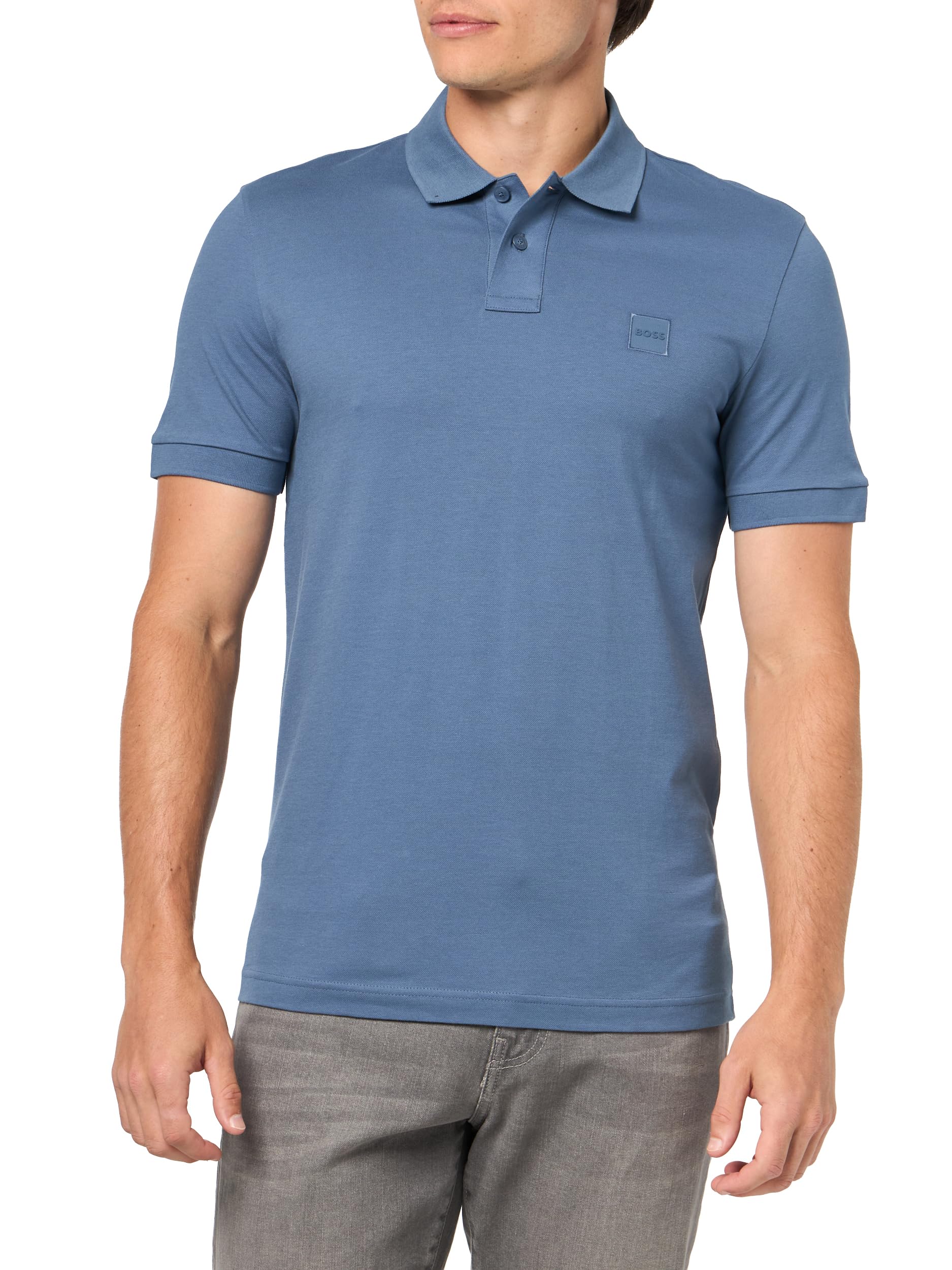 BOSS Men's Square Patch Logo Slim Fit Pique Polo Shirt