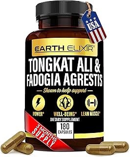 Earth Elixir Fadogia Agrestis 600mg and Tongkat Ali 500mg Supplements (180 Capsules) - Made in USA - 3 Month Supply â€“ 3rd Party Tested - Long Jack - Tongkat Ali Fadogia Agrestis Supplements for Men
