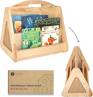 Double-Sided Montessori Bookshelf for Kids, Rattan Book Shelf for Playrooms, Nursery Book Shelves, Boho Bookcase