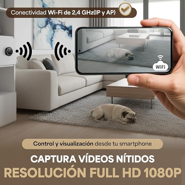 RASTLY Cámara Espía Mini + Micro SD 32GB WiFi Full HD 1080P con Visión Nocturna Infrarroja – Grabación en Bucle, Detección de Movimiento, Batería Recargable, Imán Incorporado - 3