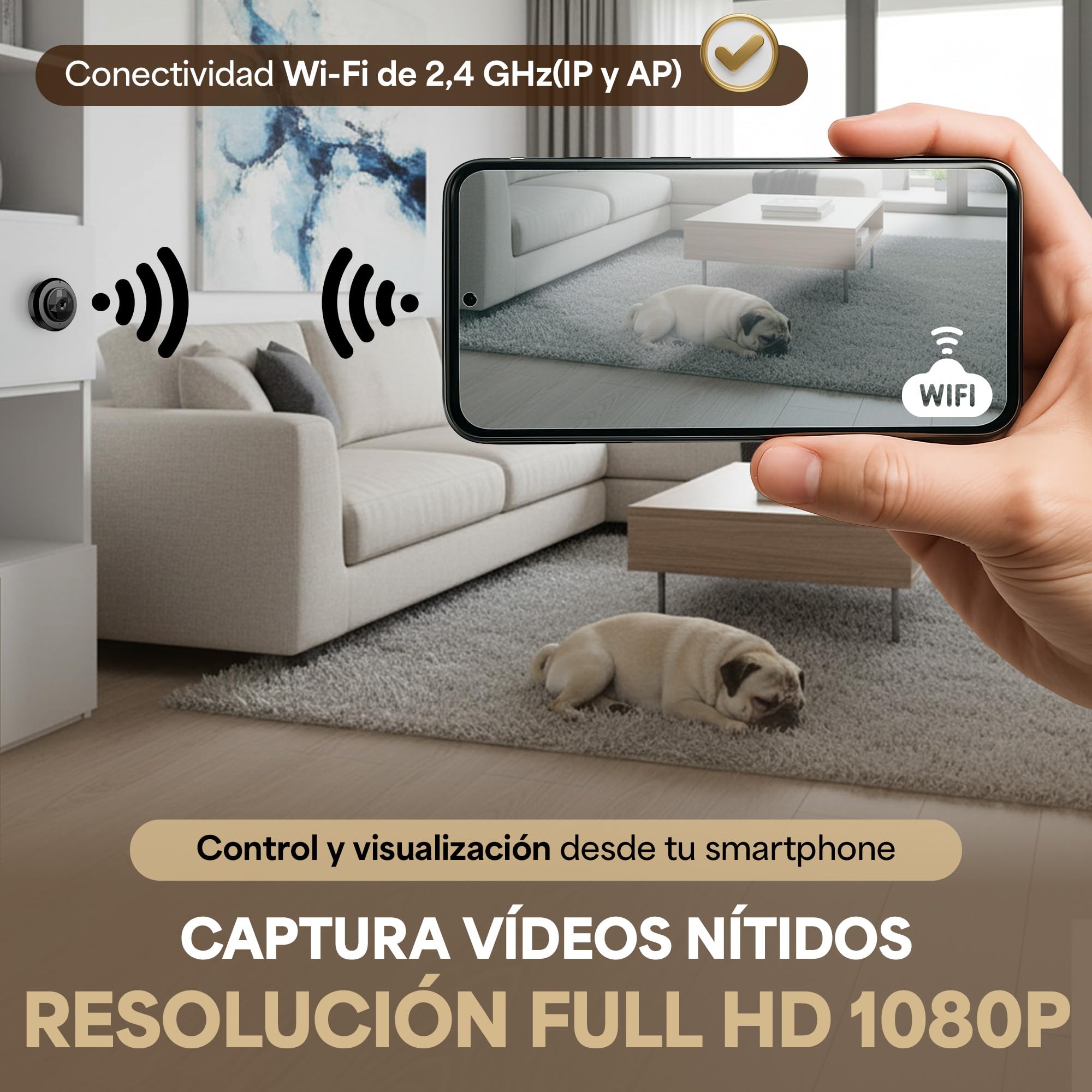 Cámara Espía Mini + Micro SD 32GB WiFi Full HD 1080P con Visión Nocturna Infrarroja – Grabación en Bucle, Detección de Movimiento, Batería Recargable, Imán Incorporado