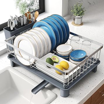 SNTD Dish Drying Rack for Small Kitchen Counter, 12.9" W x 16.9" L, Silver