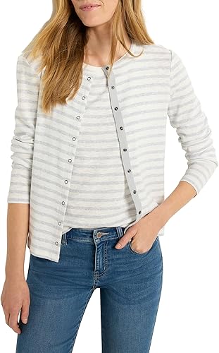 NIC+Zoe Striped SNAP Front Cardigan, Grey Multi, S