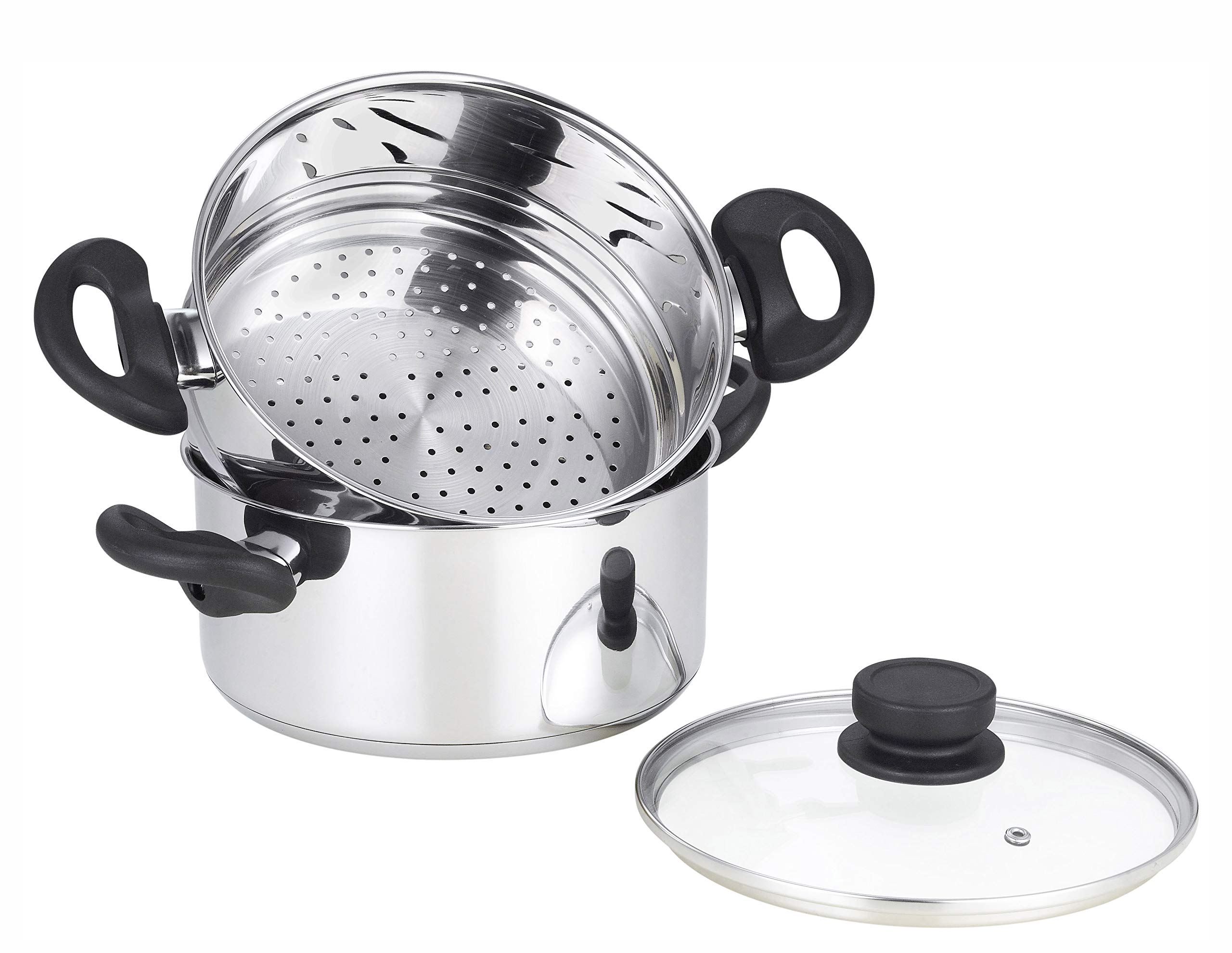 mockins 3 Piece Premium Heavy Duty Stainless Steel Steamer Pot Set