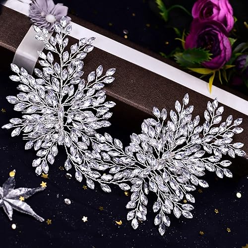 Miniatura 3 de HAIPEI Peine de boda para novia, tocado de boda para novia, diadema de boda con diamantes de imitación, accesorios de cabello de cristal para