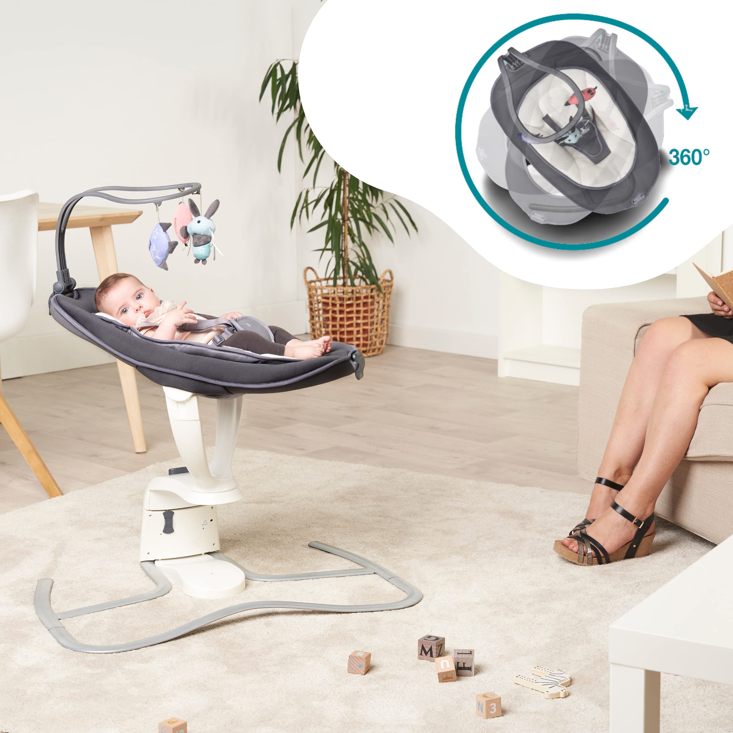 Babymoov Babyschaukel Swoon Motion Zink - inkl. 8 Melodien, 360° Sitzfläche, verstellbare Rückenlehne und Bewegungsmelder, 1 Stück (1er Pack)