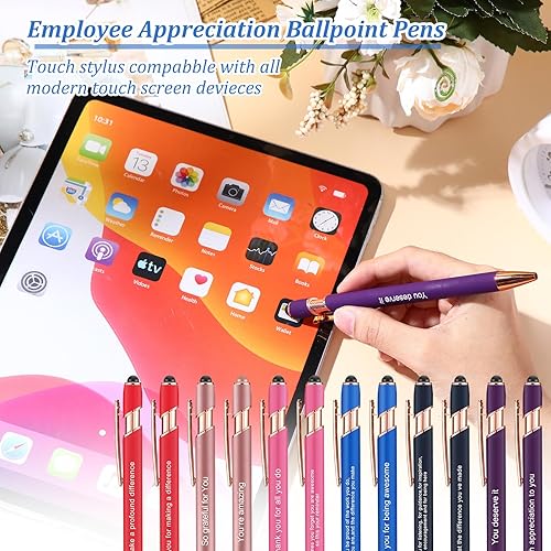 Miniatura 4 de Outus 48 Pcs Employee Gifts in Bulk, Employee Appreciation Pens with Stylus Tip, Inspirational Metal Black Ink Screen Touch Thank You Pens for Team
