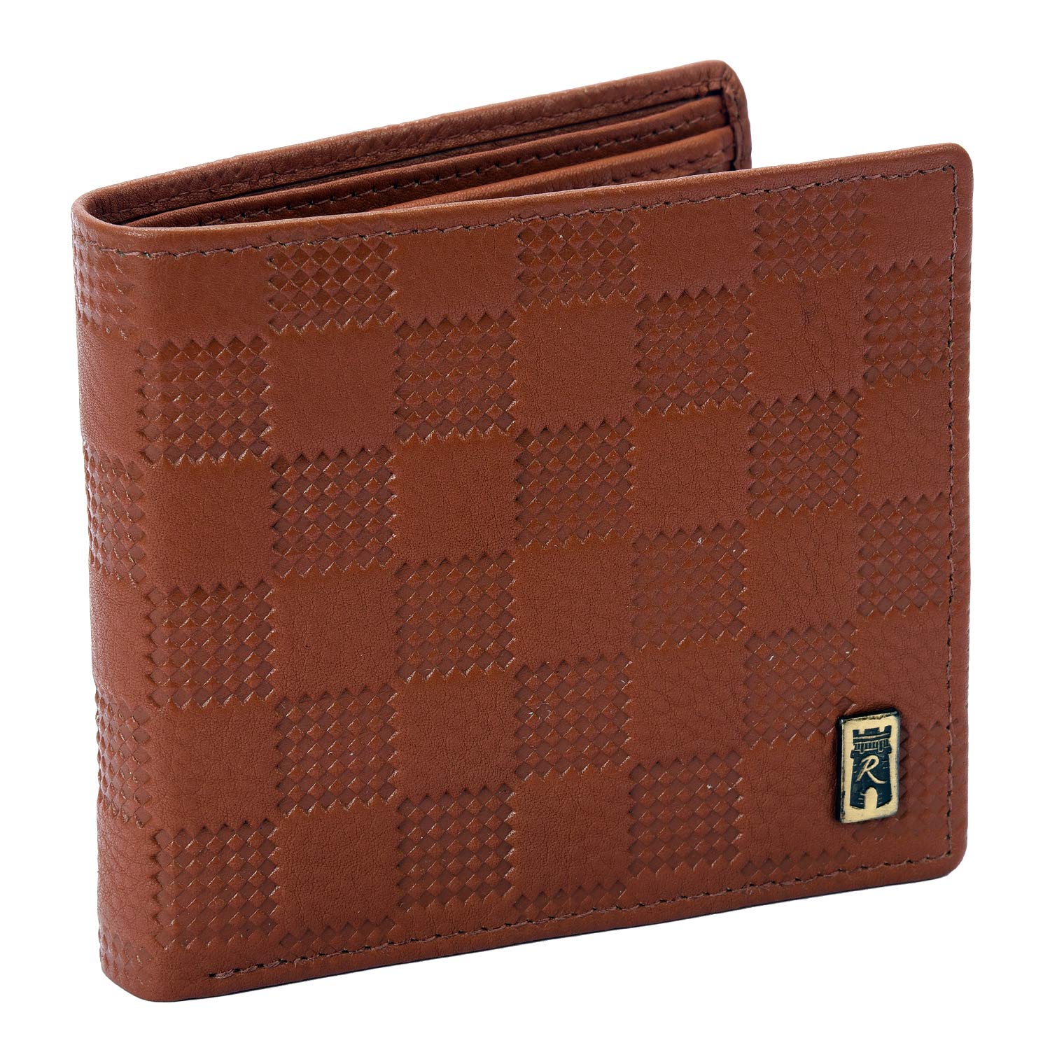 ROLANDO Inas Men's Printed Bi-Fold RFID Vertical Flap I.D Currency Coin Slide Pocket Stylish Leather Wallet (Tan)