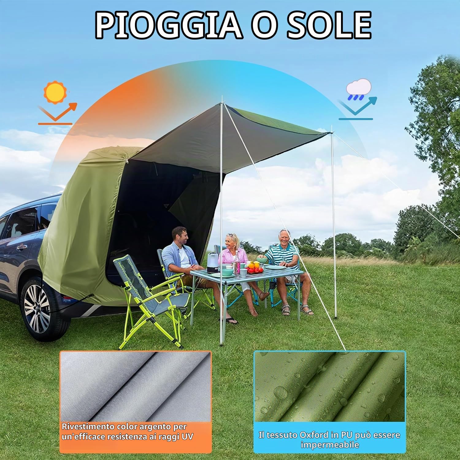 Tenda Universale per SUV Portellone Posteriore Auto - Impermeabile, con Barra di Supporto - Compatibile con Fiat 500X, Renault Captur, Volkswagen T-Roc ecc