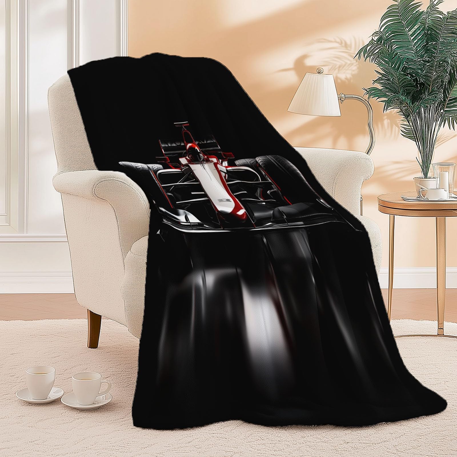 Kuscheldecke Modern F1 Rennen Flanell Fleecedecke Motorsport Design Decke für Teenager Jungs Männer - Schwarz Weich Warme Formel 1 Rennwagen Decken für Bett Couch Sofaüberwurf Deko 150 x 200 cm