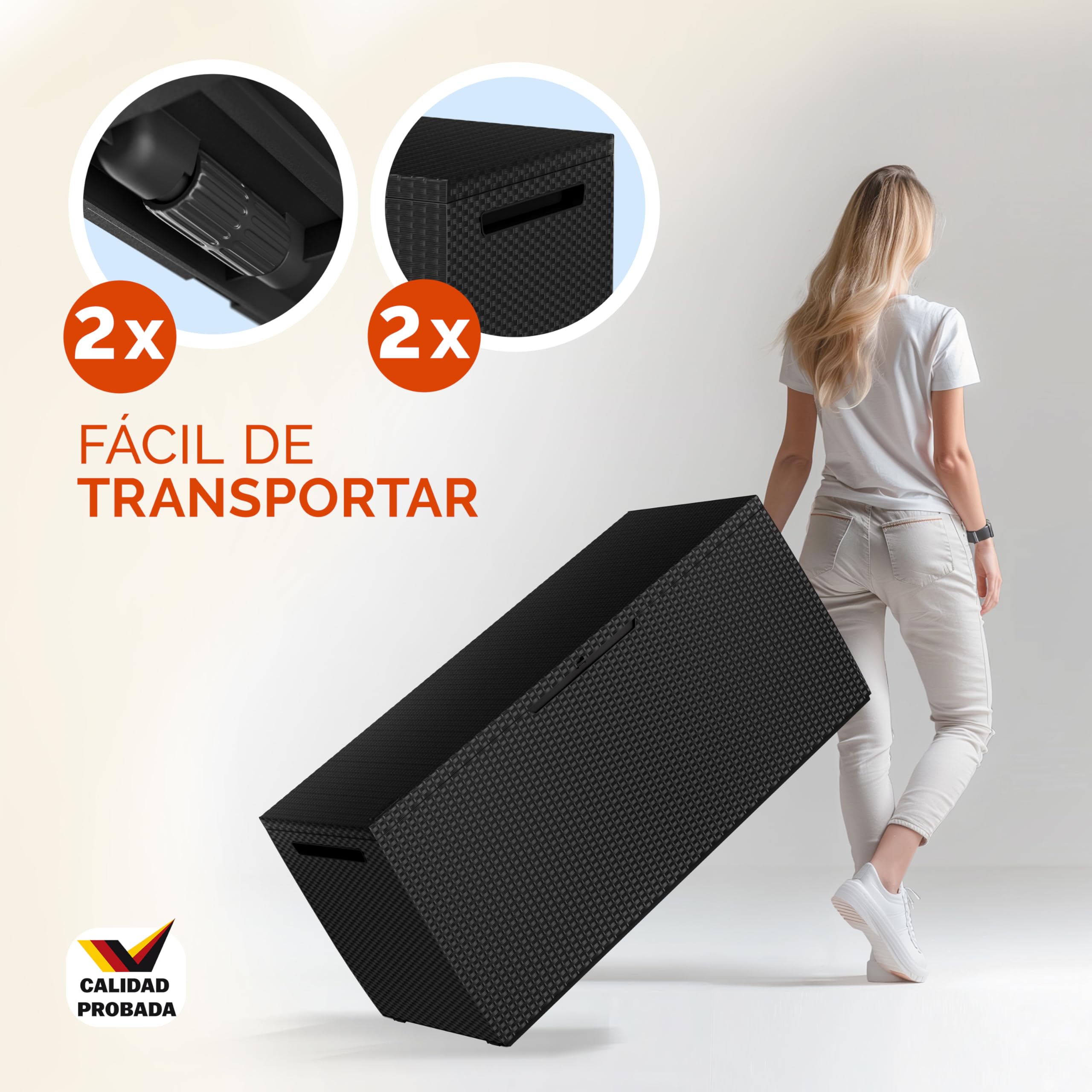 Deuba® Baúl de Almacenaje Capri Antracita 305L 240kg Cofre de Cojines Arcón de Jardín con Ruedas Sistema Smart Click