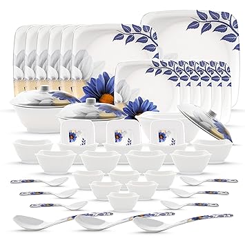Present City Gold Melamin 46pcs Square Shape Flower Printed Dinner Set (46pcs)