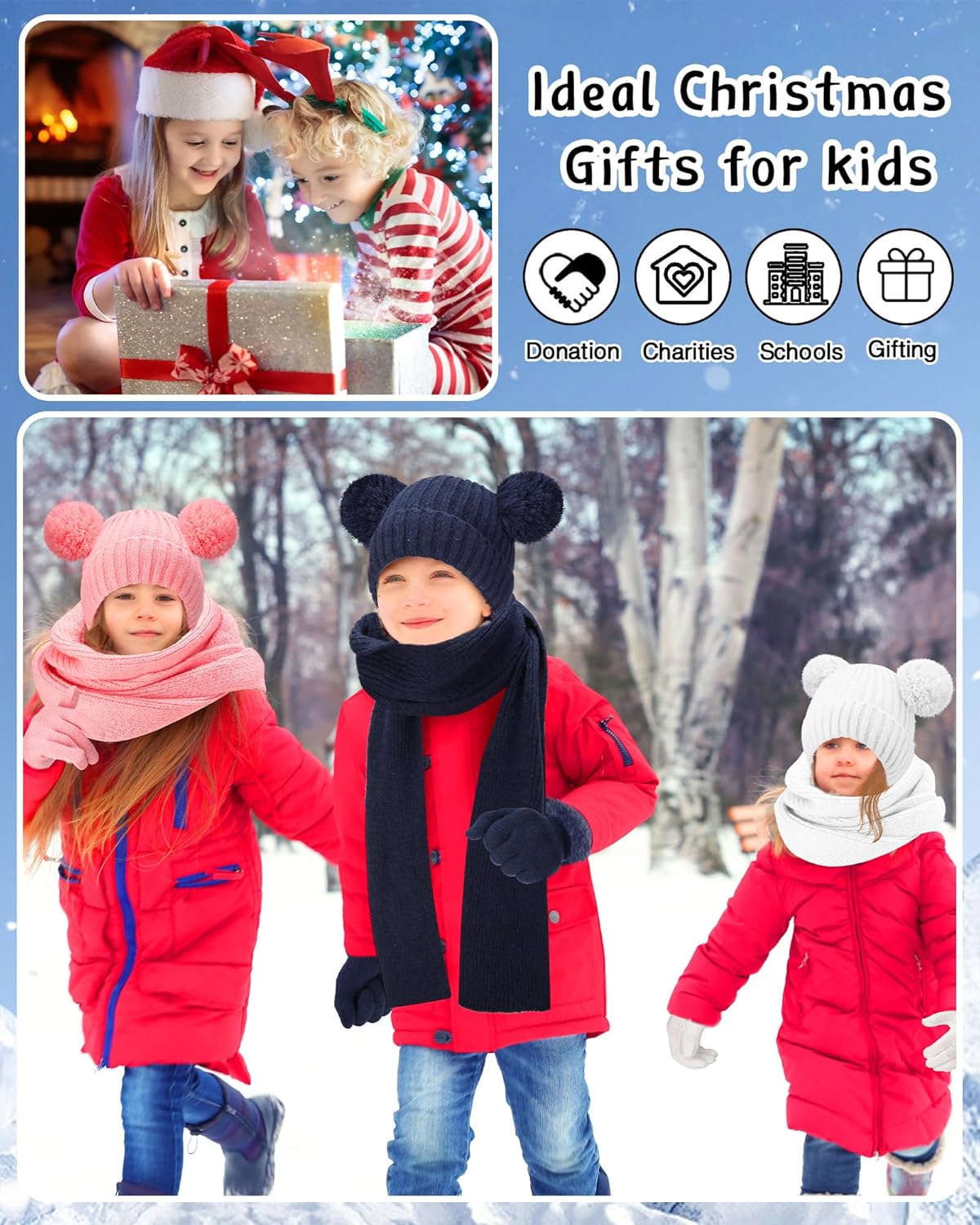 JaGely 18 Pcs Kids Knit Winter Hat Gloves Scarf Set Warm Knitted Fleece Lined Pom Pom Beanie Scarf Mittens for 5-13 Years Old - Image 6