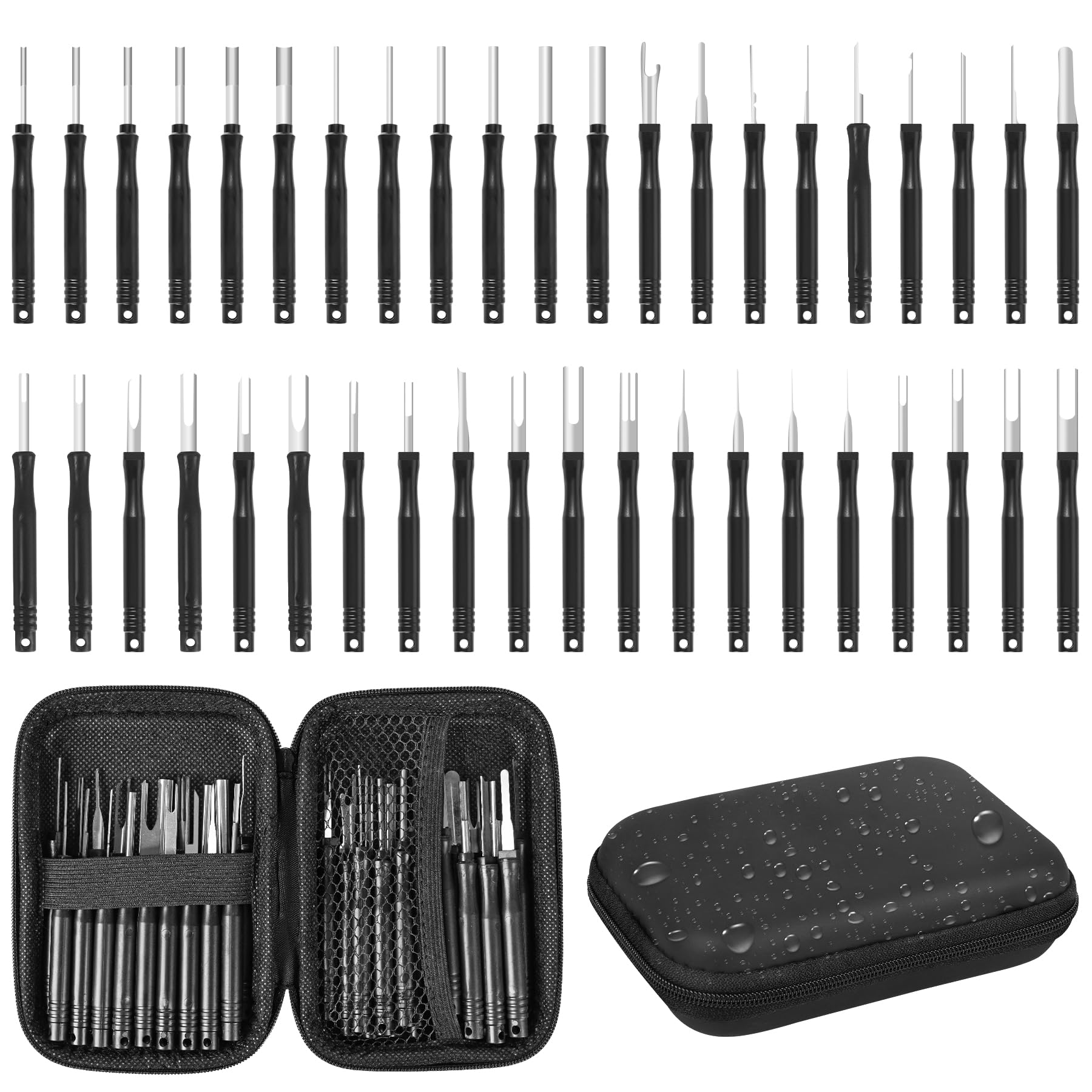 Kikerike Terminal Removal Tool Kit 41 Pcs Depinning Tool Electrical Connector Pin Removal Tool Kit Pin Extractor Tool Set Wire Terminal Release Tool for Automotive Car Household Devices - Black