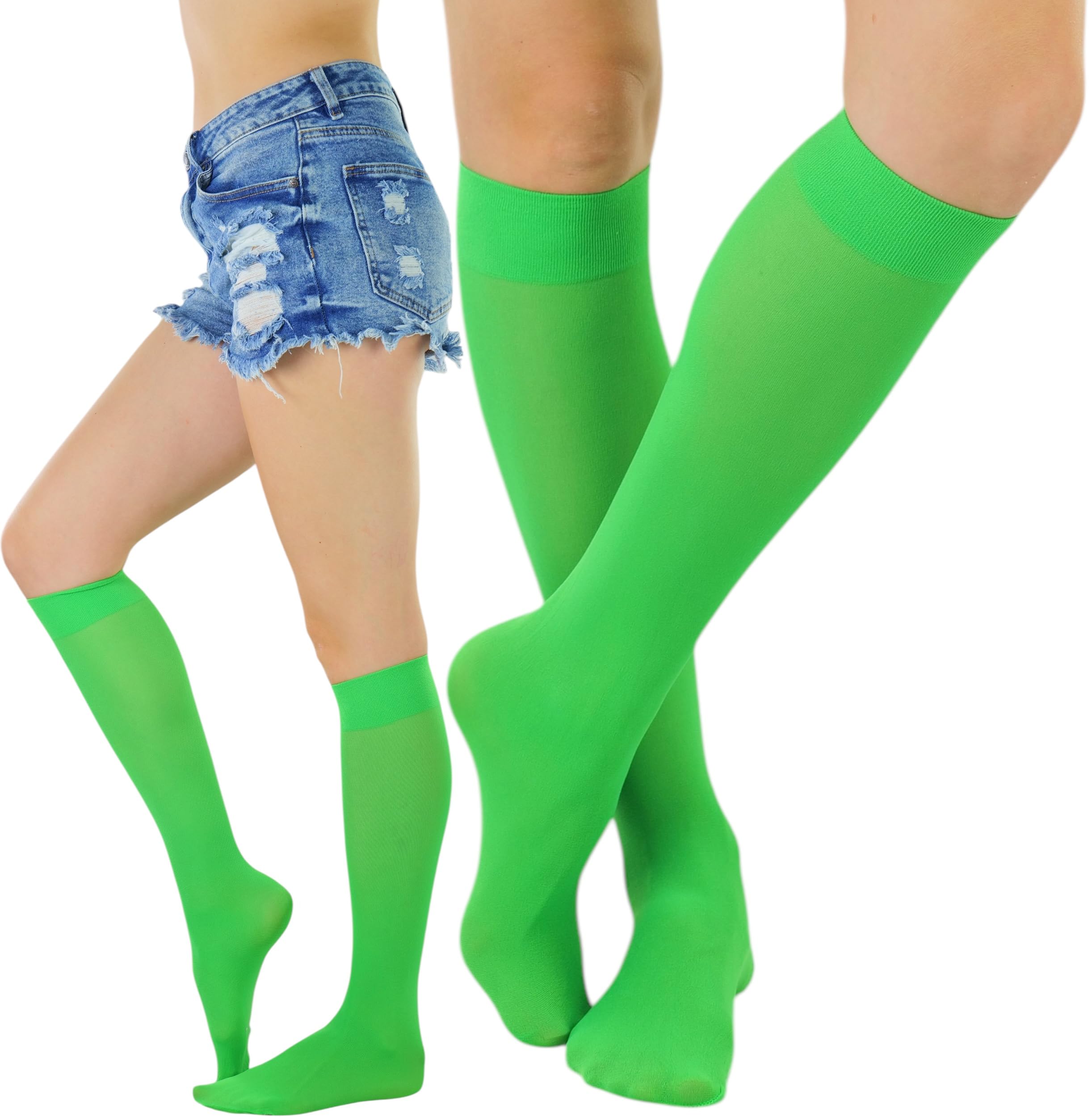 ToBeInStyle Women’s Opaque Knee High Nylon Fashion Socks Solid &amp; w/Front Satin Bow