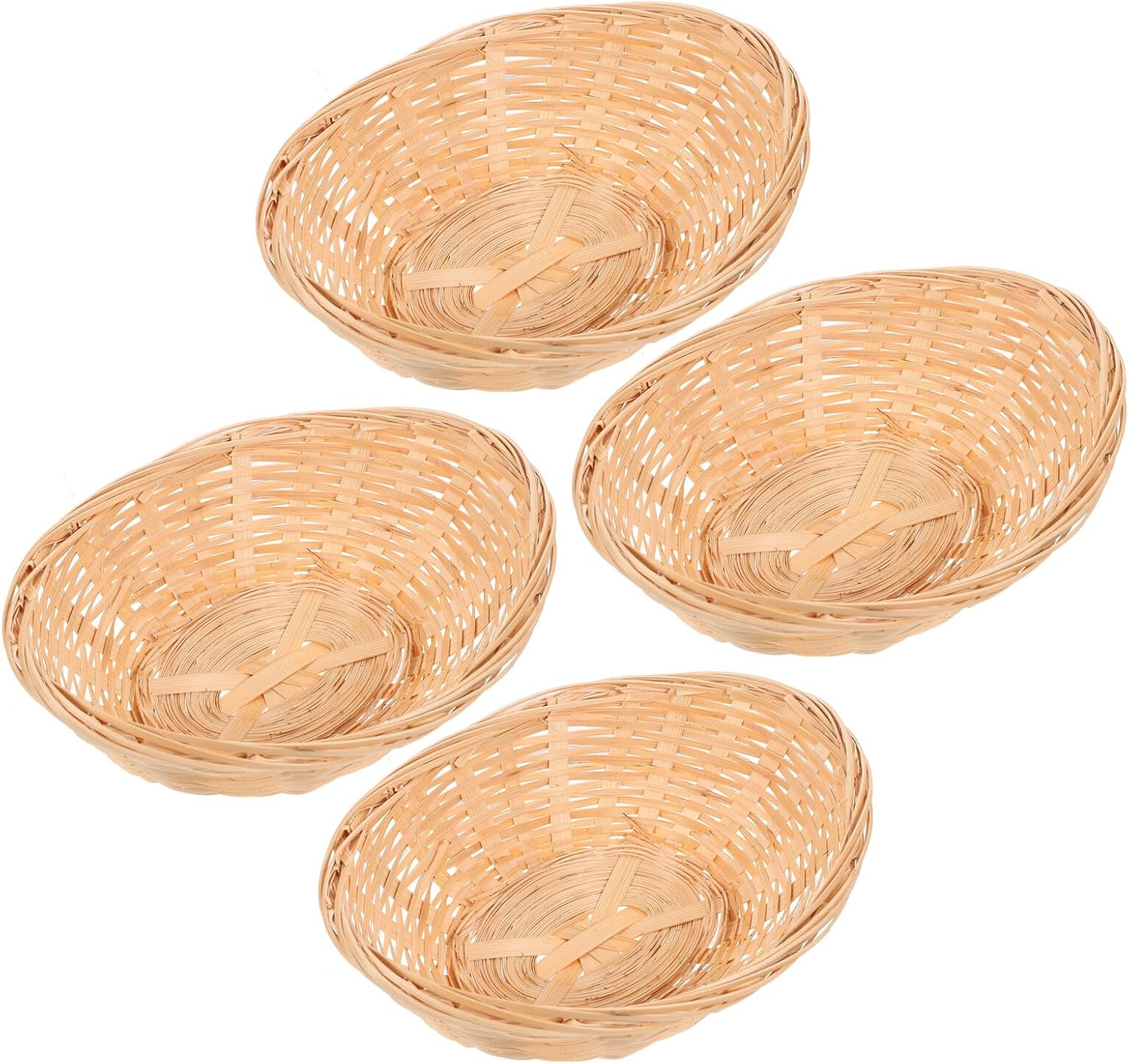 LABRIMP Small Woven Oval Bread Basket 21x17cm Handwoven Serving Basket for Fruit Eggs Kitchen Counter Display Set of 4