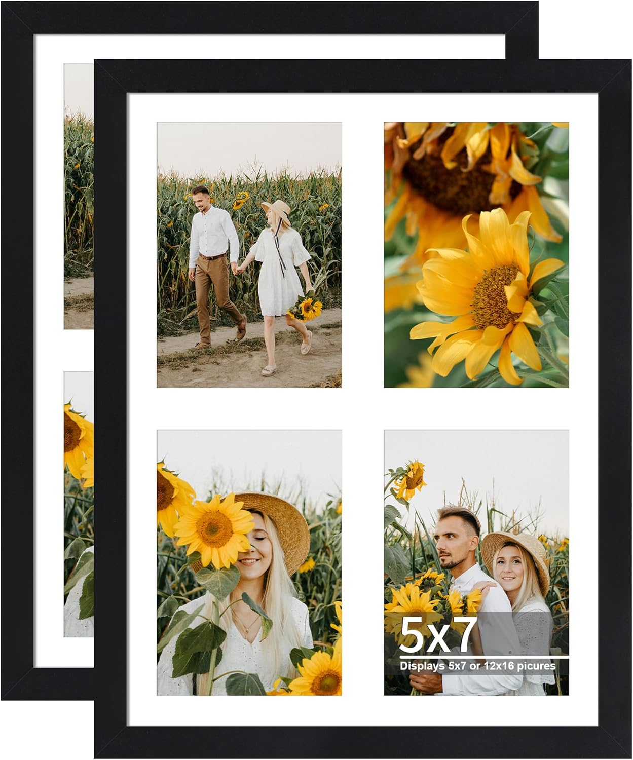 12x16 Picture Frame, 5x7 Collage Picture Frames, Display 4 5x7 Photos with Mat, or 12x16 Picture without Mat, Photo Collage Frame for Wall Decor - Horizontal or Vertical Wall Mounting Black 12x16-2PACK