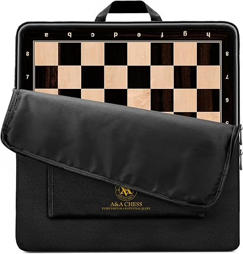 Miniatura 28 de A&A Tablero de ajedrez profesional de madera de 17.25 pulgadas con bolsa de almacenamiento, madera de ébano e incrustaciones de arce, cuadrados de