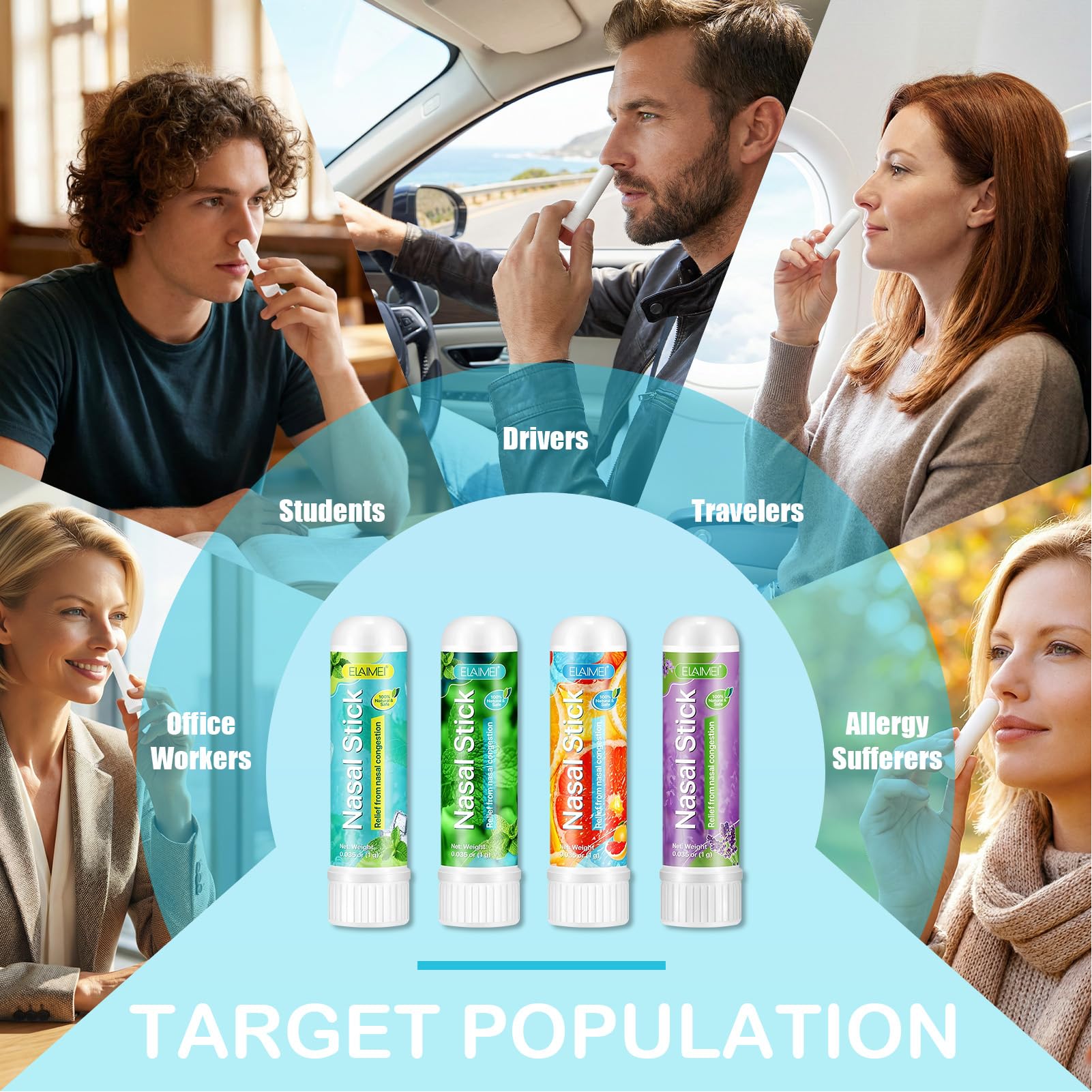 Nasal Stick 4 Pack, Bastone Nasale Agli Oli Essenziali, Effetto Fresco Lenitivo,Rilassa la Mente e il Corpo,Migliora la Concentrazione,Inalatore Nasale-Menta, Menta Piperita, Arancia, Lavanda