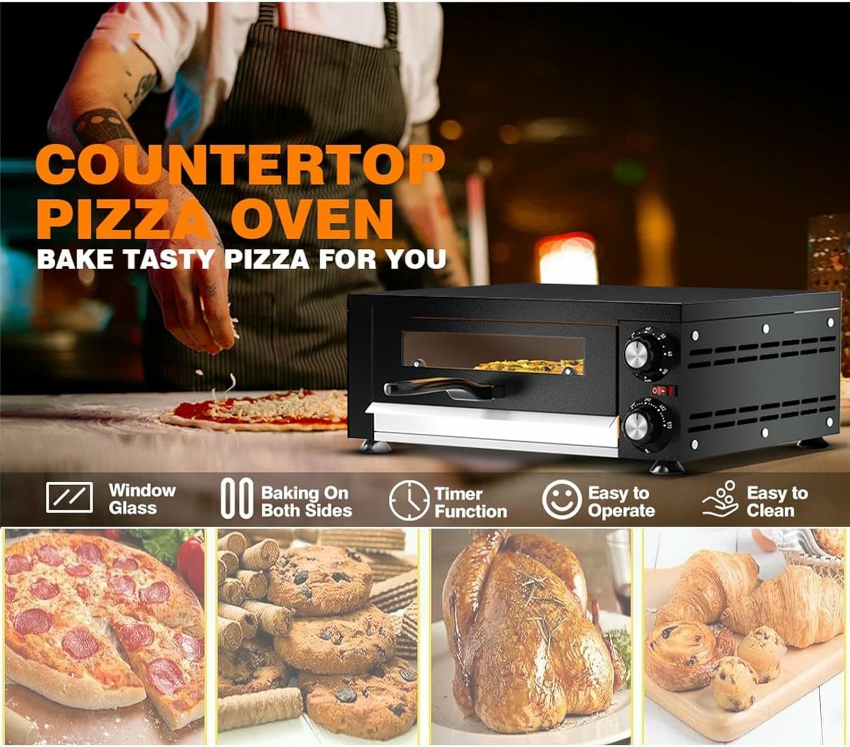 Four À Pizza Électrique Intérieur, Four À Pizza Commercial, Machine À Pizza De Comptoir Avec Température Réglable, Machine À Pizza Polyvalente Pour Les Restaurants Et Les Boulangeries À Domicile.