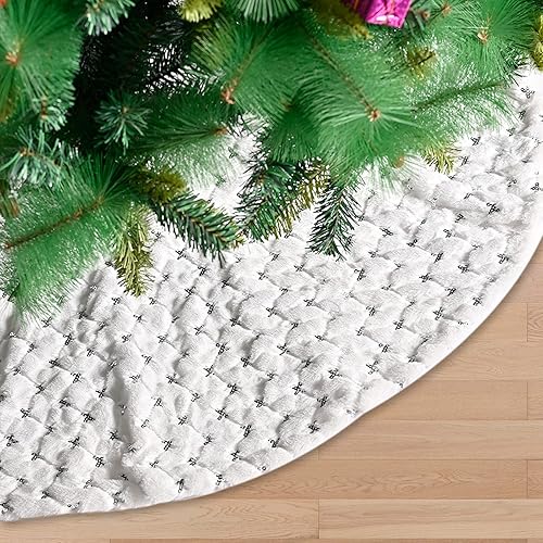 Miniatura 5 de DegGod Faldas de árbol de Navidad blancas como la nieve con lentejuelas plateadas, 30 pulgadas de piel sintética de felpa para árbol de Navidad,