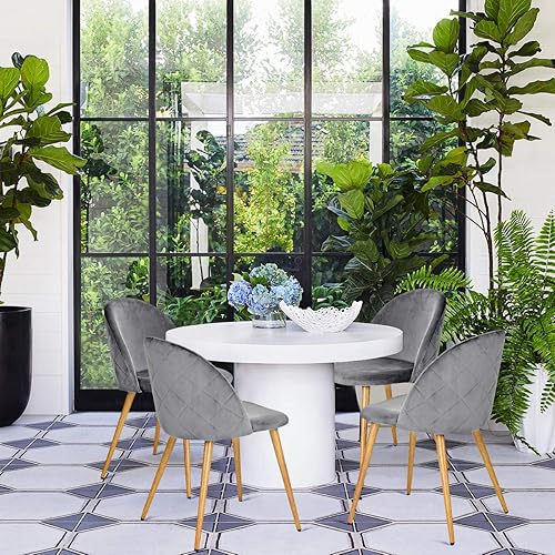 Miniatura 7 de FurnitureR Silla de comedor tapizada de terciopelo con respaldo medio y patas de madera para el hogar, cocina, dormitorio, sala de estar, juego de