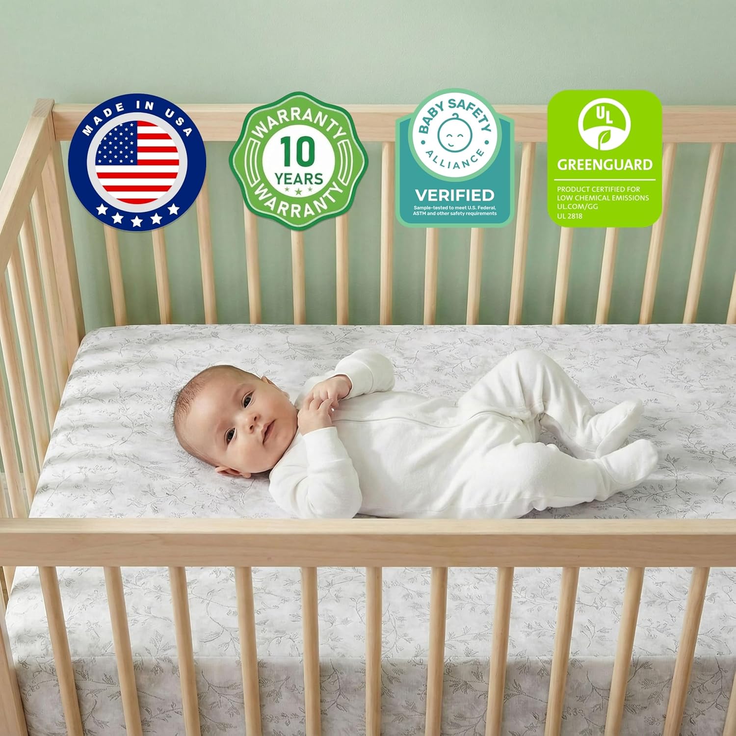 Dream On Me Serene Snooze 5” 2-in-1 Crib & Toddler Mattress, Dual-Sided Infant & Toddler Support, Waterproof & Stain Resistant, GREENGUARD Gold & Baby Safety Alliance Certified – Morning Mist Floral