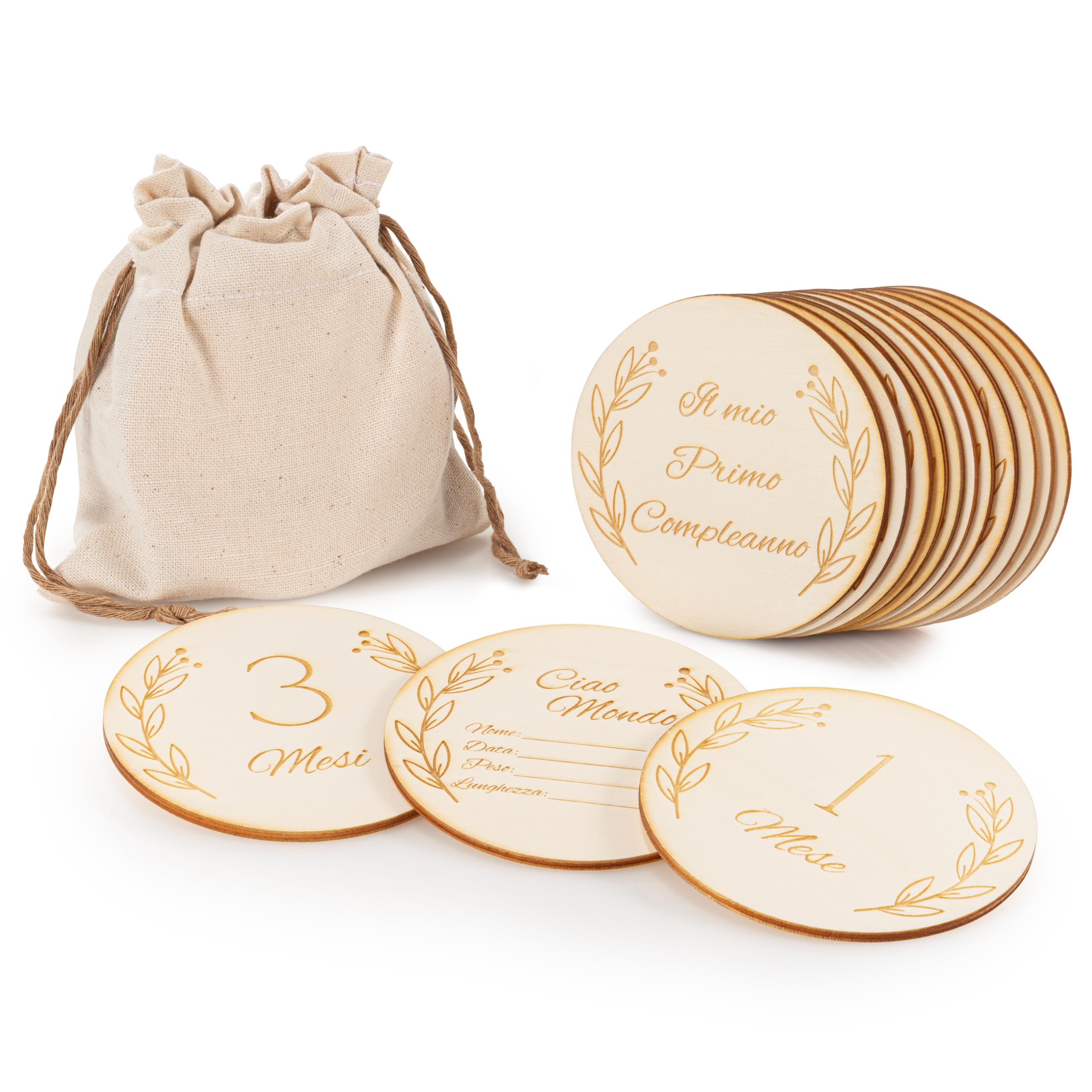 Photo card in legno per traguardi mensili, dischi mensili in legno per neonati, targhette per traguardi mensili 12 mesi, Hello World, regalo perfetto per futuri genitori, 14 pezzi, Molte Lingue
