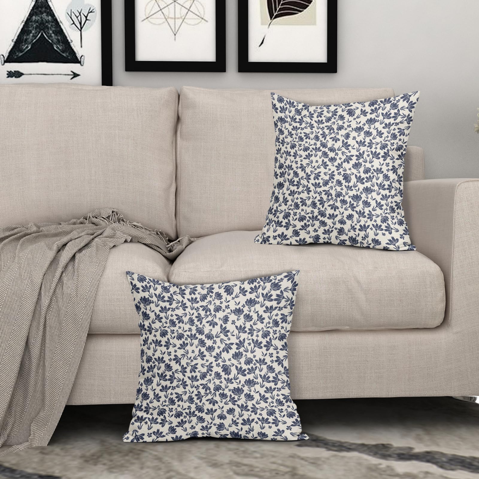 Gearsly Set di 2 federe per cuscini 50 x 50 cm, motivo floreale primaverile, colore rosa e blu, quadrate per esterni, decorative, per divano, soggiorno, ufficio, auto, decorazione per la casa