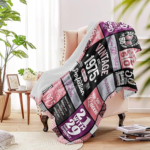 Vista 4 de 50th Birthday Gifts for Her, 50th Birthday Gifts for Women Throw Blanket 60" x 50", 50 Year Old Gift Ideas, 1975 Gift for Woman, Best Gift for