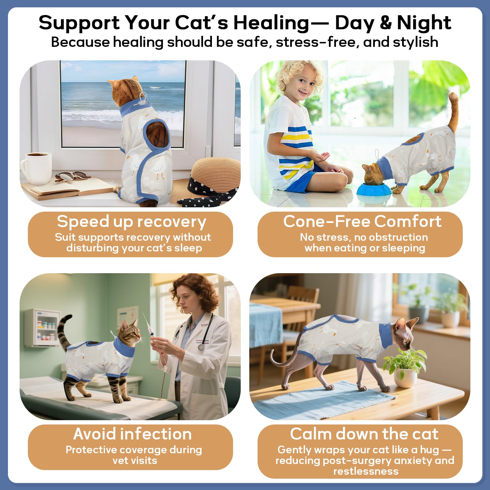 Amazon | QBLEEV 猫回復スーツ 術後用 避妊去勢手術 猫用スーツ ソフト