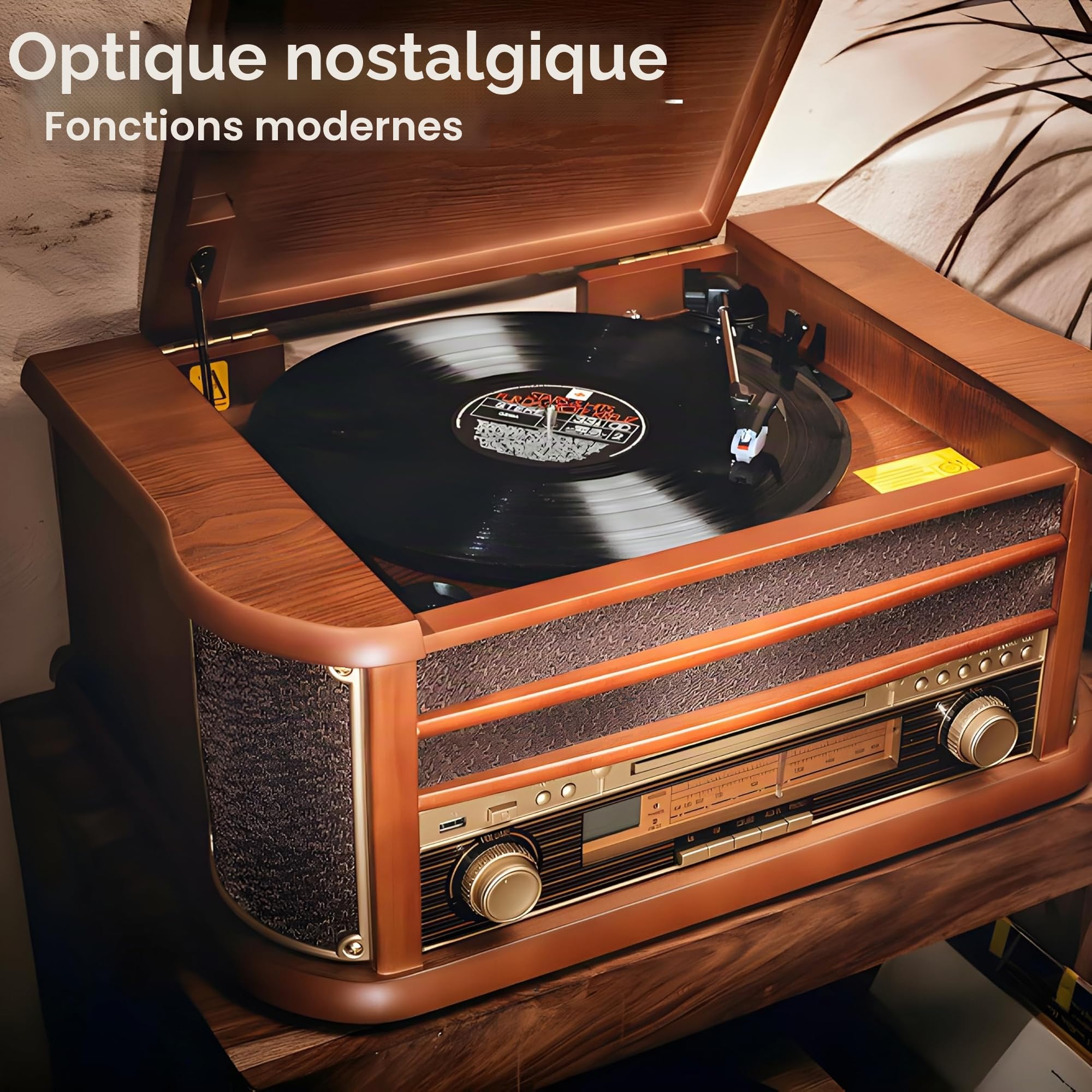nostalgie bois Musique | Anlage | Rétro stéréo compact | Tourne-disque | Radio | Lecteur CD | USB | Télécommande | de lecture MP3 Encodage : Fonction enregistrement – aux in – integr Laus tprecher