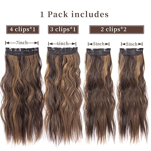 Miniatura 2 de 4 extensiones de cabello con clip, extensiones de cabello sintético largo y ondulado con clip, extensiones de cabello castaño de 20 pulgadas para