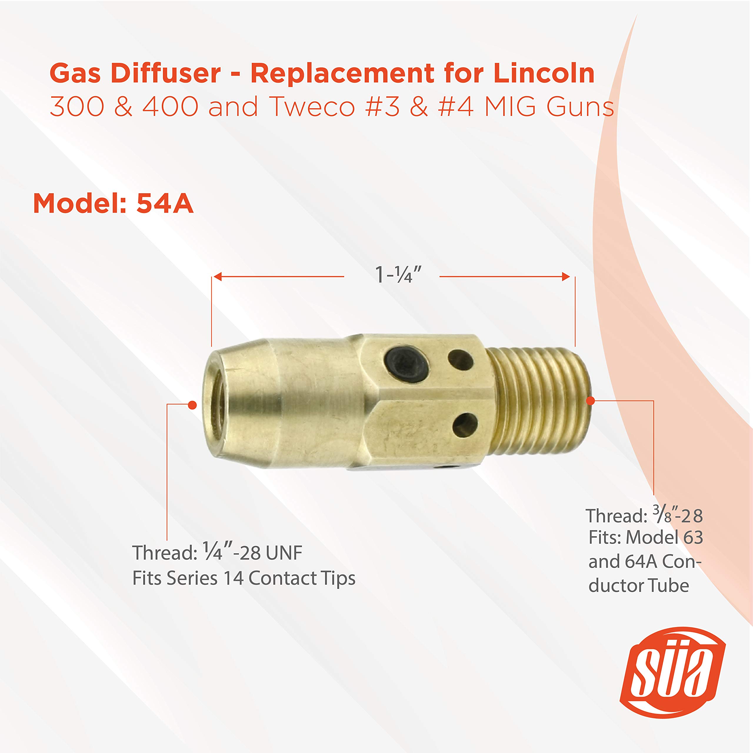 Gas Diffuser - Compatible with Lincoln/Magnum 300 & 400 and Tweco #3 & #4 Guns - Model: 54A - (2 PACK)